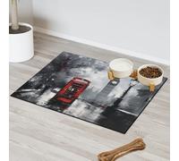 Tapis d'alimentation pour chat et chien Motif paysage urbain UK London Tapis d'alimentation absorbant Nti-Slip Contain Spills Protège les sols 40,6 x 60,9 cm
