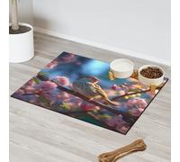 Tapis d'alimentation pour chat et chien, motif printemps, fleur, arbre, oiseau, gamelle, nourriture, tapis absorbant, antidérapant, protège les sols, 43,1 x 76,2 cm