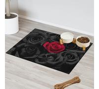 Tapis d'alimentation pour chat et chien Motif roses rouges Tapis d'alimentation absorbant Nti-Slip Contiennent les déversements, protège les sols, 30,4 x 50,8 cm