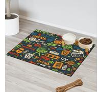 Tapis d'alimentation pour chat et chien Motif symboles du film Tapis d'alimentation absorbant Nti-Slip Contain Spills Protège les sols Set de table 40,6 x 60,9 cm