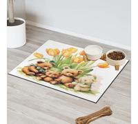 Tapis d'alimentation pour chat et chien, motif tulipes mignons, ours et fleurs, tapis d'alimentation pour animaux de compagnie, tapis absorbant, antidérapant, protège les sols, 30,4 x 50,8 cm