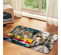 Tapis d'alimentation pour chat Lisbonne - Motif tramway - Tapis d'alimentation pour le sol - Fournitures pour animaux domestiques - Tapis de gamelle d'eau pour chien - Essentiels pour chien