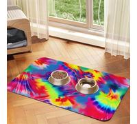 Tapis d'alimentation pour chien avec motif imprimé tie-dye pour gamelle d'eau et nourriture pour chiens, accessoires pour chiens