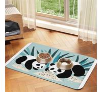 Tapis d'alimentation pour chien et chat avec deux pandas de dessin animé - Imperméable et antidérapant - Sans taches - Séchage rapide - Distributeur d'eau pour chien