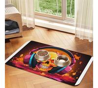 Tapis d'alimentation pour chien et chat avec motif squelettes écoutant de la musique - Imperméable et antidérapant - Sans taches - Séchage rapide - Distributeur d'eau pour chien