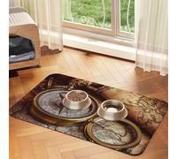 Tapis d'alimentation pour chien et gamelle d'eau antidérapant pour animal de compagnie - Tapis absorbant pour chat - Boussole et carte du monde - Tapis de nourriture pour animaux de compagnie pour les