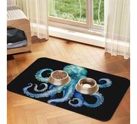 Tapis d'alimentation pour chien et gamelle d'eau antidérapant pour animal domestique Tapis de table absorbant pour chat Bleu aquarelle pieuvre Tapis de nourriture pour sols sans taches pour chien et