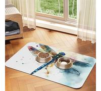Tapis d'alimentation pour chien et gamelle d'eau antidérapant pour animaux de compagnie - Tapis absorbant pour chat - Aquarelle - Libellule - Tapis de nourriture pour animaux domestiques - Tapis de