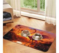 Tapis d'alimentation pour chien et gamelle d'eau antidérapant pour animaux de compagnie, tapis absorbant pour mangeoire pour chat, motif flamant rose, coucher de soleil, tapis de nourriture pour