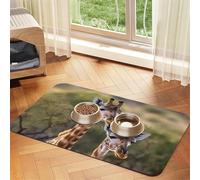 Tapis d'alimentation pour chien et gamelle d'eau antidérapant pour animaux de compagnie - Tapis absorbant pour deux girafes - Tapis de nourriture pour animaux de compagnie pour les sols - Ne tache pas