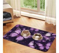 Tapis d'alimentation pour chien et gamelle d'eau antidérapant pour animaux de compagnie - Tapis absorbant pour chat - Motif papillons violets - Tapis de nourriture pour les sols - Ne tache pas - 30 x