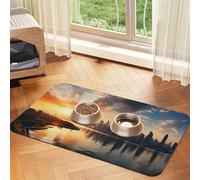 Tapis d'alimentation pour chien et gamelle d'eau antidérapant pour animaux de compagnie Tapis absorbant pour chat Motif New York au coucher du soleil Tapis de nourriture pour les sols sans taches pour