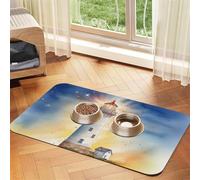 Tapis d'alimentation pour chien et gamelle d'eau antidérapant pour animaux de compagnie - Tapis absorbant pour chat - Phare à l'aquarelle - Tapis de nourriture pour animaux de compagnie - Tapis de