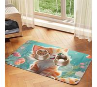 Tapis d'alimentation pour chien et gamelle d'eau antidérapant pour animaux de compagnie - Tapis absorbant pour chat - Tapis de nourriture pour chats mignons - Tapis de nourriture pour sols sans taches