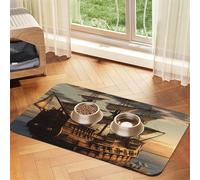 Tapis d'alimentation pour chien et gamelle d'eau antidérapant pour animaux de compagnie, tapis de mangeoire absorbant pour chat, motif bateau de pirate, tapis de nourriture pour animaux de compagnie