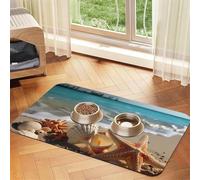 Tapis d'alimentation pour chien et gamelle d'eau antidérapant pour animaux de compagnie, tapis de table absorbant pour chat, coquillages, étoiles de mer sur la plage, tapis de nourriture pour animaux