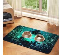 Tapis d'alimentation pour chiens et chats avec imprimé lucioles et lanternes - Absorbant et imperméable - Antidérapant - Séchage rapide - Nappe en cuir