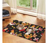 Tapis d'alimentation pour chiens et chats - Motif coq mignon - Imprimé poules - Absorbant et imperméable - Antidérapant - Séchage rapide - Protection du sol - Nappe en cuir