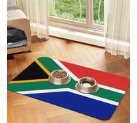 Tapis d'alimentation pour chiens et chats - Motif drapeau de l'Afrique du Sud - Facile à nettoyer et portable - Séchage rapide - Distributeur d'eau pour chien et chat (76,2 x 114,3 cm, noir)