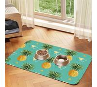 Tapis d'alimentation pour chiens et chats - Motif fruits tropicaux - Imprimé ananas - Absorbant et imperméable - Antidérapant - Séchage rapide - Nappe en cuir
