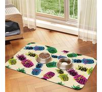 Tapis d'alimentation rétro imprimé ananas pour chiens, chats, animaux domestiques, nappe en cuir absorbant 60 x 40 cm
