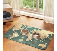 Tapis d'alimentation rétro imprimé carte du monde pour chien pour gamelle d'eau et nourriture pour chiens Tapis distributeur d'eau Accessoires pour chiens