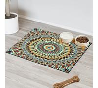 Tapis d'alimentation rond abstrait mandala pour chat chien bol d'eau tapis de nourriture Mandala Art Tapis d'alimentation pour animaux de compagnie Tapis absorbant Nti-Slip Contain Spills Protège les