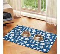 Tapis d'alimentation sous-marin imprimé vie marine pour chiens, chats, animaux domestiques, nappe en cuir absorbant 60 x 40 cm