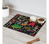 Tapis d'alimentation squelette Dance Day of the Dead pour chat chien bol d'eau tapis d'alimentation squelette animal domestique tapis d'alimentation absorbant Nti-Slip Contain Spills Protège les sols