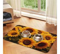 Tapis d'alimentation tournesols pour animaux de compagnie, 40 x 60 cm, tapis absorbant pour gamelle de nourriture et d'eau, tapis de nourriture pour chat en cuir synthétique, tapis imperméable à