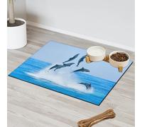 Tapis d'alimentation Tropic Sea Dolphin pour chat et chien Tapis d'alimentation pour animal domestique Tapis d'alimentation absorbant Nti-Slip Contain Spills Protège les sols Set de table 30,4 x 50,8