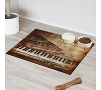 Tapis d'alimentation vintage avec note de musique piano pour chat et chien, tapis d'alimentation pour animal domestique, tapis d'alimentation absorbant, antidérapant, protège les sols, set de table