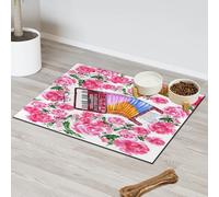 Tapis d'alimentation vintage rose instrument de musique pour animal domestique pour chat chien bol d'eau tapis d'alimentation musique animaux de compagnie tapis d'alimentation absorbant Nti-Slip