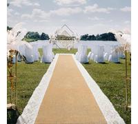 Tapis d'allée extérieur en Toile de Jute Naturelle pour cérémonie de Mariage, Tapis Large en Jute et Dentelle de Style campagnard pour Chapelle extérieure du Jardin de la Plage (91CM×15M)