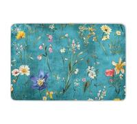 Tapis d'apprentissage de la propreté réutilisable à motif de petites fleurs turquoises rétro pour lit - Étanche - Séchage rapide - Pour enfants et adultes - 132,1 x 86,4 cm (L x l)