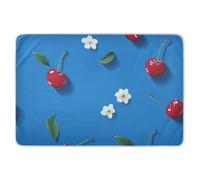 Tapis d'apprentissage de la propreté réutilisable et doux pour la peau pour nourrisson et enfant Motif fruits de cerises rouges Bleu Taille XL 132,1 x 86,4 cm