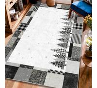 Tapis d'arbres - Tapis d'hiver rustique à carreaux flocons de neige à poils courts - Tapis rectangulaire pour salon, chambre à coucher, nouvelle maison, salle à manger, 1,2 x 1,8 m