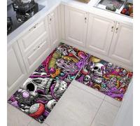 Tapis Dark Fantasy 50x80+50x150cm Antidérapant Tapi Champignon Crâne Violet Idéal pour Le Couloir, la Cuisine, Le Salon ou comme Tapis de lit