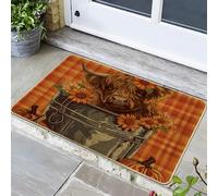 Tapis d'automne à carreaux, joli paillasson de vache des hautes terres pour l'intérieur et l'extérieur, décoration saisonnière, antidérapant, imperméable, facile à nettoyer, 73 x 43 cm