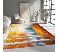 Tapis d'automne à motif de feuilles mortes de forêt de bouleaux, couleur orange, antidérapant et lavable, pour la décoration, chambre, salon, tapis de couloir à poils courts (230x260cm/couleur orange)