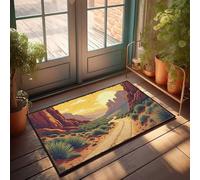 Tapis d'automne pour porte d'entrée Désert coucher de soleil : une route sinueuse à travers les canyons de roche rouge, paillasson de bienvenue, tapis de cuisine printanier (50 x 80 cm)