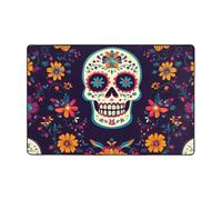 Tapis Day of the Dead Skull pour salon, chambre à coucher, motif squelette et fleurs avec envers antidérapant lavable en flanelle pour décoration de maison et bureau 120 x 180 cm