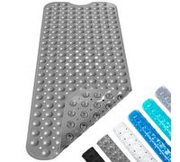 Tapis de Baignoire Anti-dérapant,40×100cm Tapis de Douche de Bain avec Ventouses et Trous de Drainage PVC Anti Moisissure Lavable en Machine (Gris)