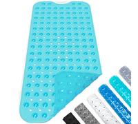 Tapis de Baignoire Anti-dérapant,40×100cm Tapis de Douche de Bain avec Ventouses et Trous de Drainage PVC Anti Moisissure Lavable en Machine (Vert Transparent)