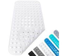 Tapis de Baignoire Anti-dérapant,40×100cm Tapis de Douche de Bain avec Ventouses et Trous de Drainage PVC Anti Moisissure Lavable en Machine (Blanc)