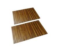 2x Tapis de Salle de Bain en Acacia Antidérapant Toilette Tapis de Sol