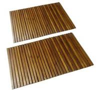 2x Tapis de Salle de Bain en Acacia Antidérapant Toilette Tapis de Sol
