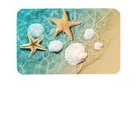 Tapis de bain 2026 avec terre de diatomées - Motif plage d'été - Très absorbant - Séchage rapide - Coussinets de pieds pour salle de bain/entrée - Design marin - Bleu ciel - 60 x 90 cm