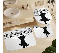 Tapis De Bain 3 Pièces Cat Black Notes Clef Sheet Music Paillasson Antidérapant Tapis De Toilette Lavable Paillasson D'Entrée pour Douche Baignoire Chambre