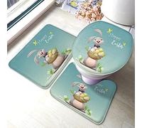 Tapis De Bain 3 Pièces Cute Rabbit A Cartoon Rabbit That Delivers Easter Eggs New Life and The Coming of Spring Tapis De Toilette Lavable Paillasson D'Entrée Antidérapant Paillasson pour Salon